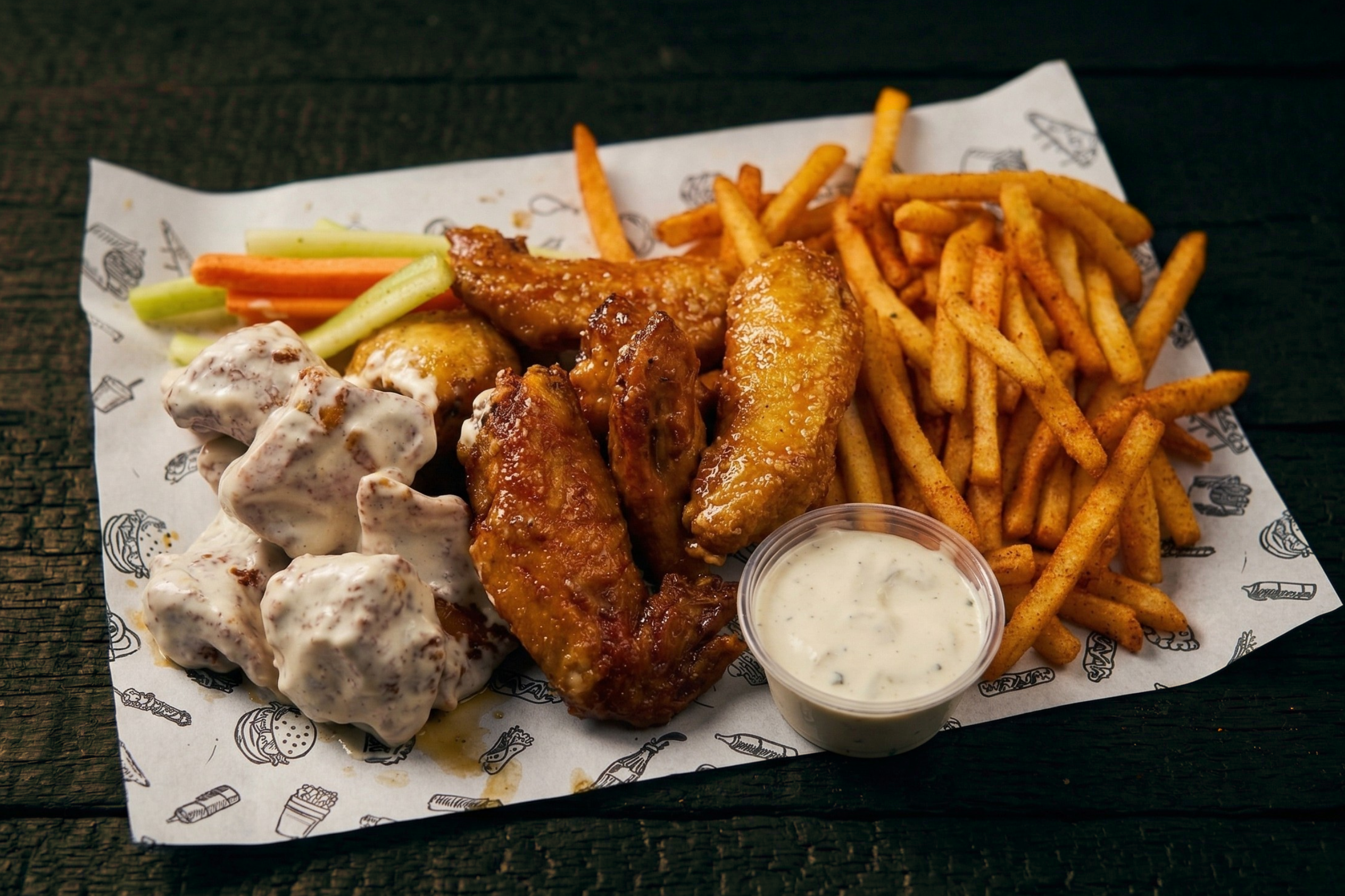 6 Alitas + 6 Boneless + Papas